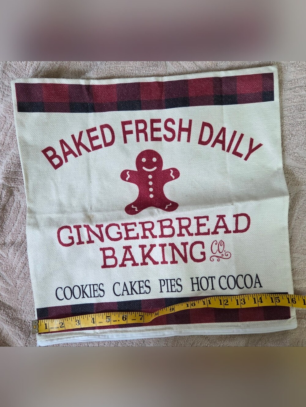 Red and Cream Plaid  Gingerbread Baking Pillow Cover